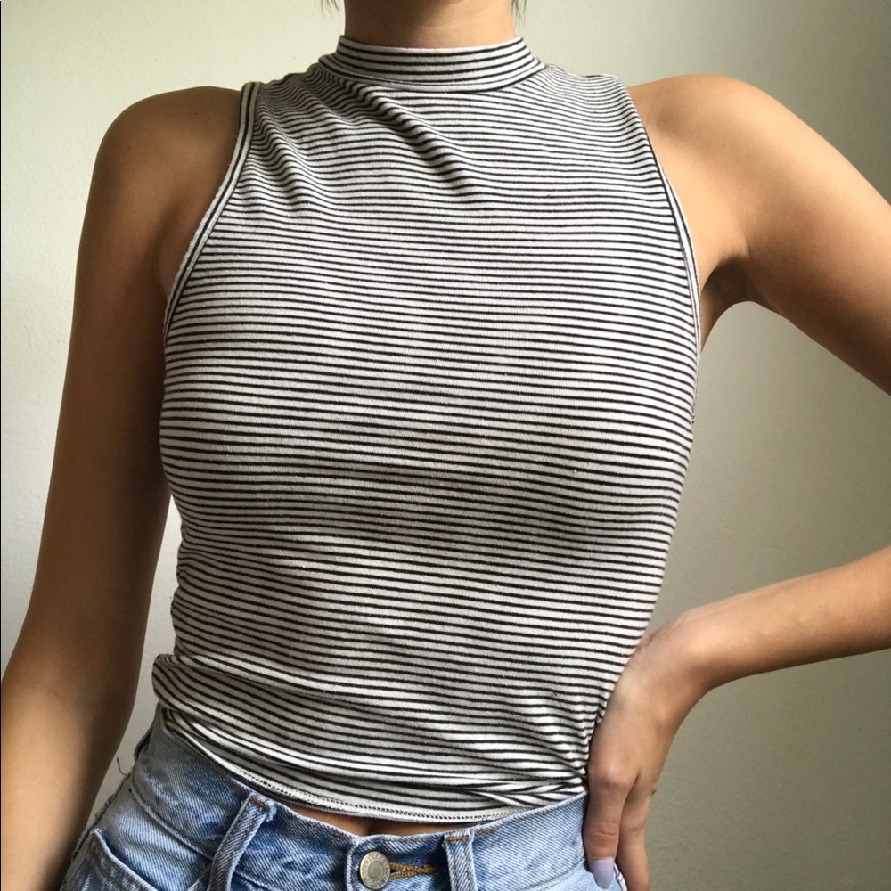 Forever 21 Black/White Striped Turtleneck Tank Top